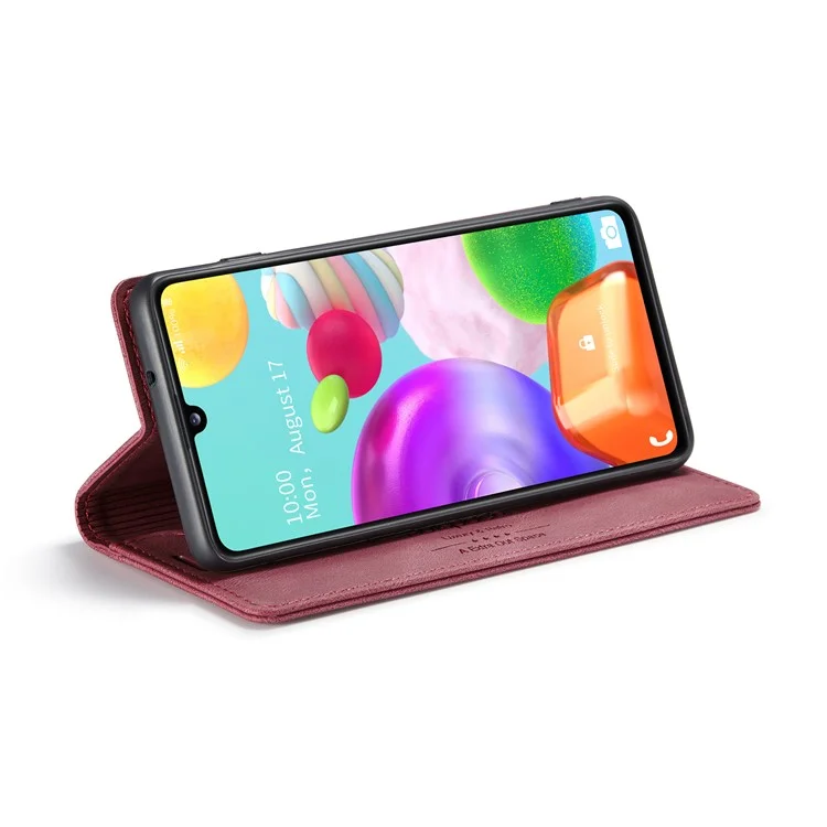 AUTSPACE A01 Series RFID Blocking Retro Matte Leather Case Wallet für Samsung Galaxy A41 (Global Version) - Rot