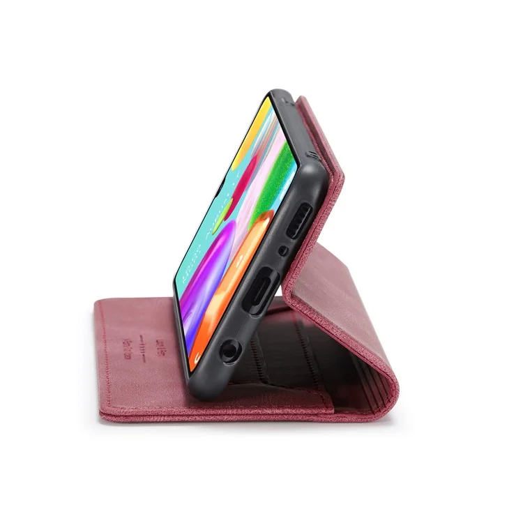 AUTSPACE A01 Series RFID Blocking Retro Matte Leather Case Wallet für Samsung Galaxy A41 (Global Version) - Rot