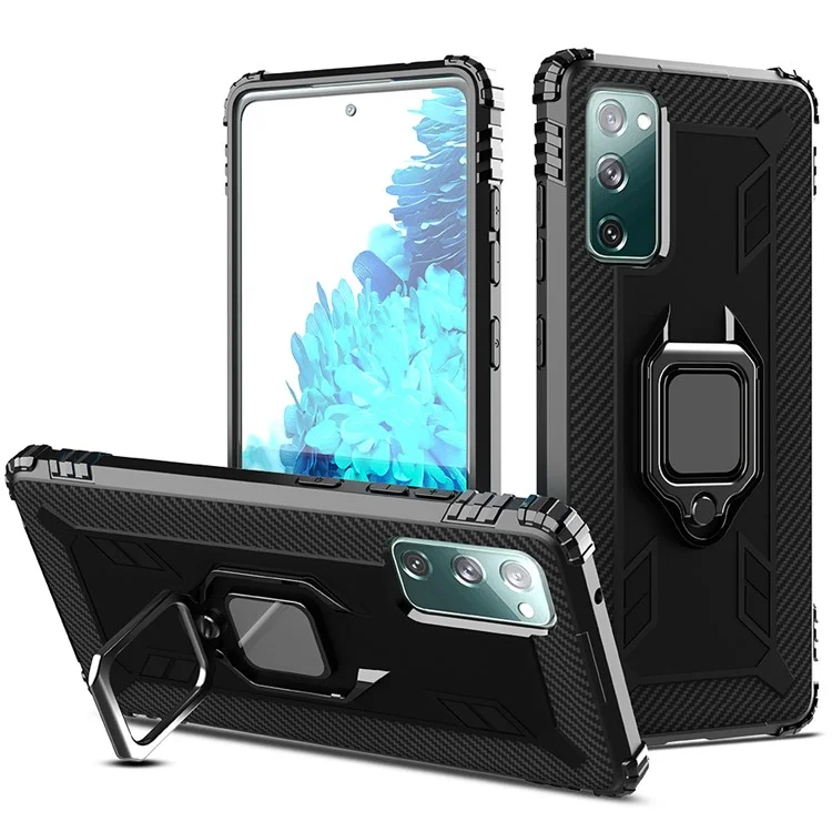 Para Samsung Galaxy S20 fe 4G/5G/S20 Lite/S20 fe 2022 Ring Finger Kickstand Case de Teléfono TPU Protector Shell - Negro