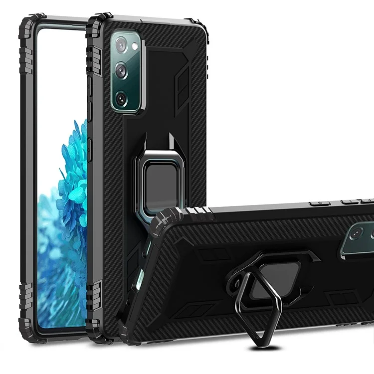 Funda de protección para Samsung Galaxy S20 FE 4G/5G/S20 Lite/S20 FE 2022 con soporte de anillo para el dedo y carcasa de TPU - Negro