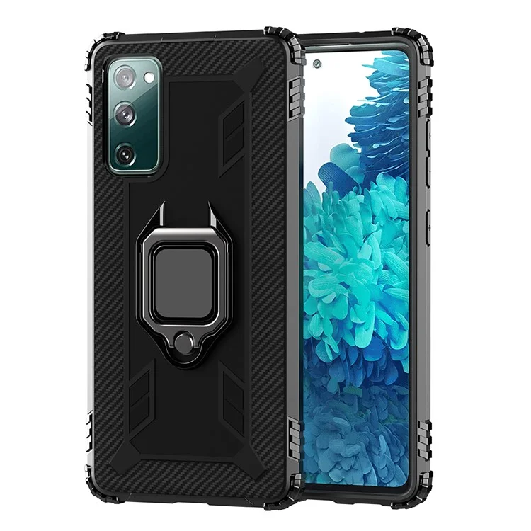 Para Samsung Galaxy S20 fe 4G/5G/S20 Lite/S20 fe 2022 Ring Finger Kickstand Case de Teléfono TPU Protector Shell - Negro