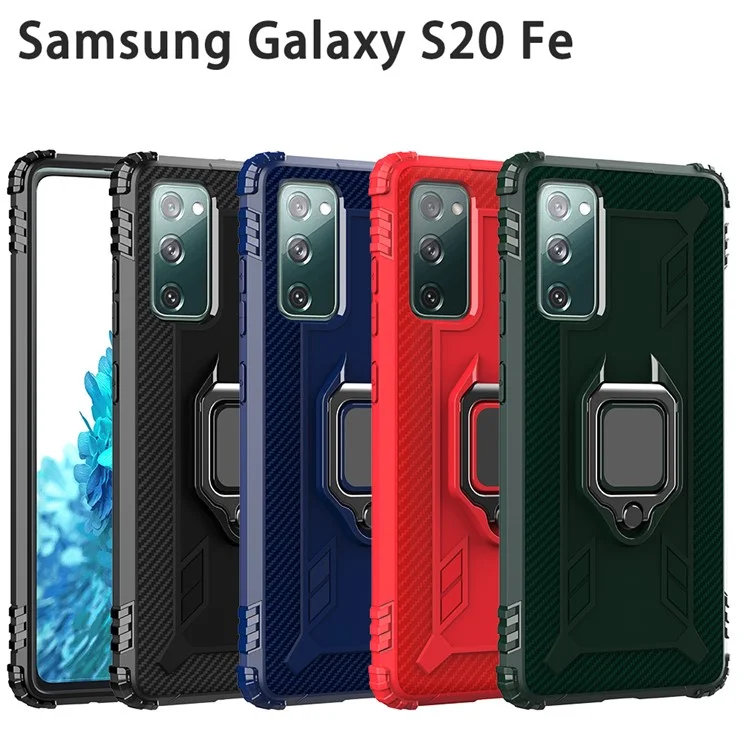Funda de protección para Samsung Galaxy S20 FE 4G/5G/S20 Lite/S20 FE 2022 con soporte de anillo para el dedo y carcasa de TPU - Negro