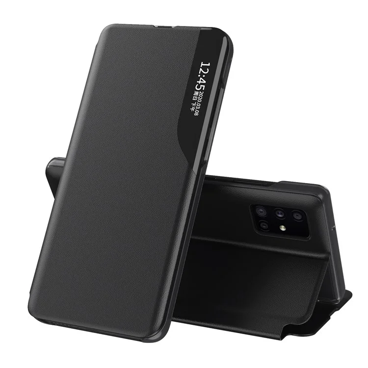View Window PC + PU Leder Handyhülle für Samsung Galaxy A51 5G SM-A516 - Schwarz