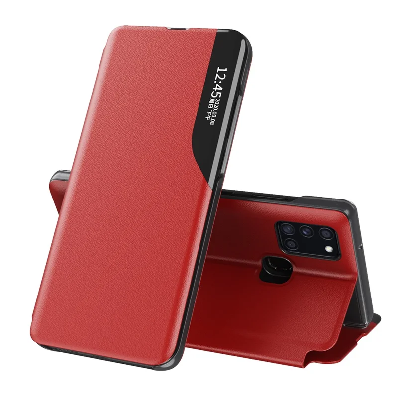 Case View Window PU Leather Stand Cover for Samsung Galaxy A21s - Red