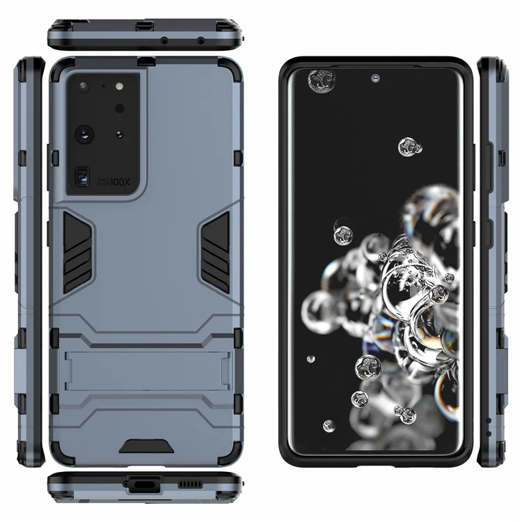 PC + TPU Hybrid Cover for Samsung Galaxy S21 Ultra 5G 2-in-1 Kickstand Case - Dark Blue
