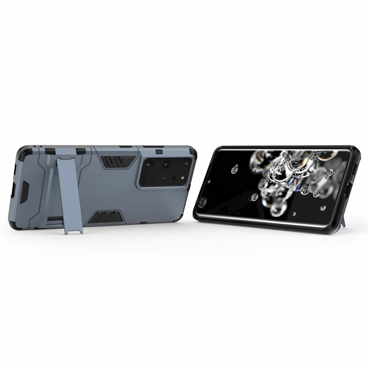 PC + TPU Hybrid Cover for Samsung Galaxy S21 Ultra 5G 2-in-1 Kickstand Case - Dark Blue
