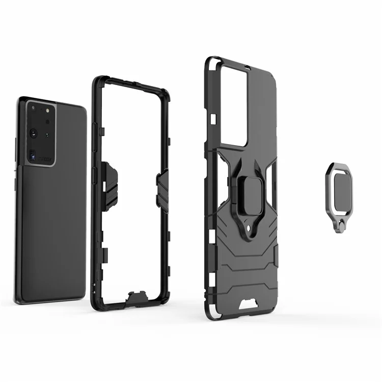 Case Híbrido TPU Para PC Para Samsung Galaxy S21 Ultra 5G Cool Guard Ring Supporter Shell - Negro