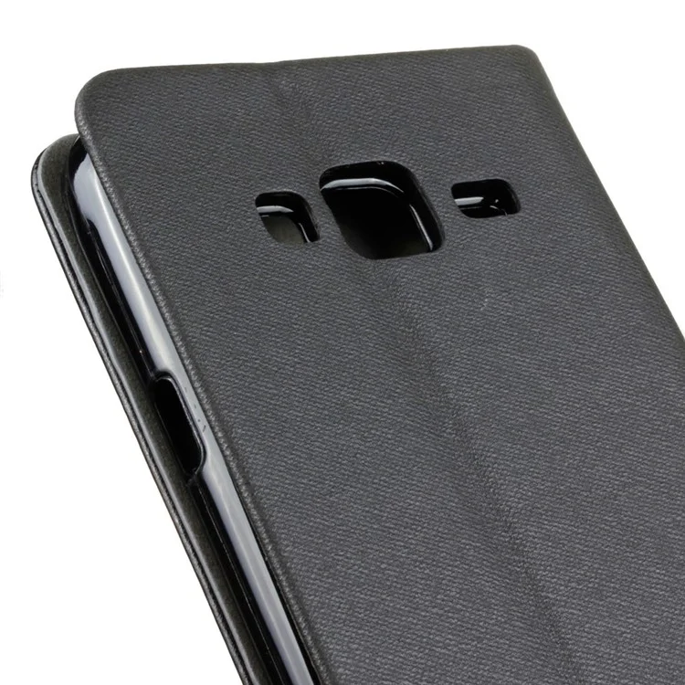 Two-color Leather Stand Case for Samsung Galaxy J3 (2016) / J3 - Black