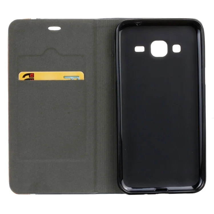 Two-color Leather Stand Case for Samsung Galaxy J3 (2016) / J3 - Black
