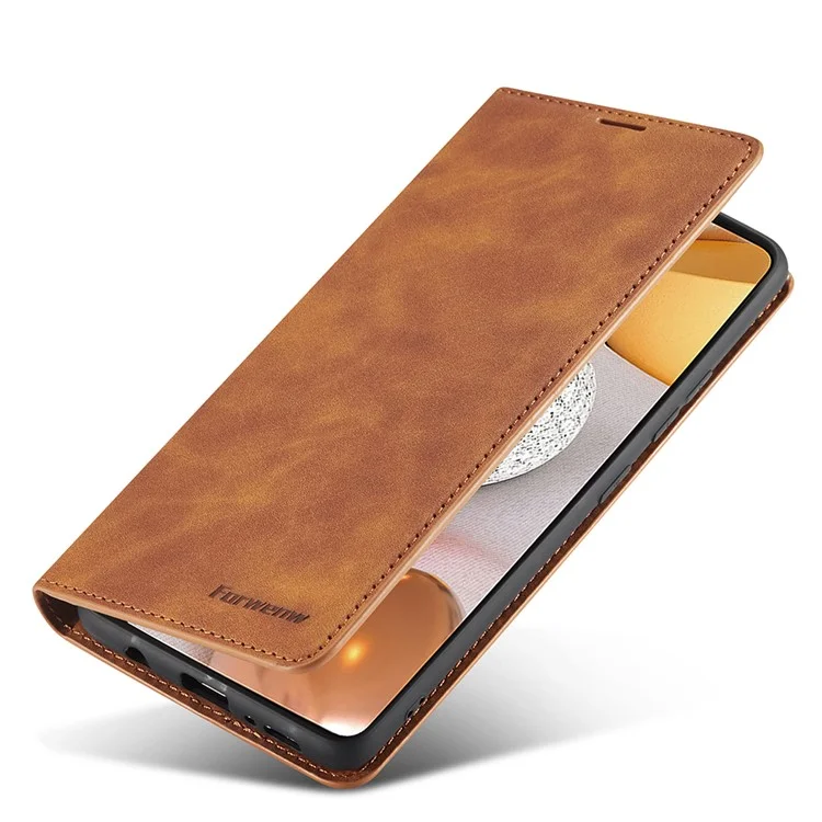 FORWENW for Samsung Galaxy A42 5G Fantasy Series Silky Touch Leather Wallet Case - Brown