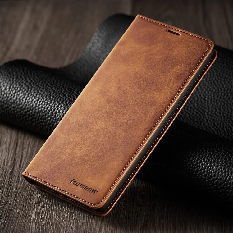 FORWENW for Samsung Galaxy A42 5G Fantasy Series Silky Touch Leather Wallet Case - Brown