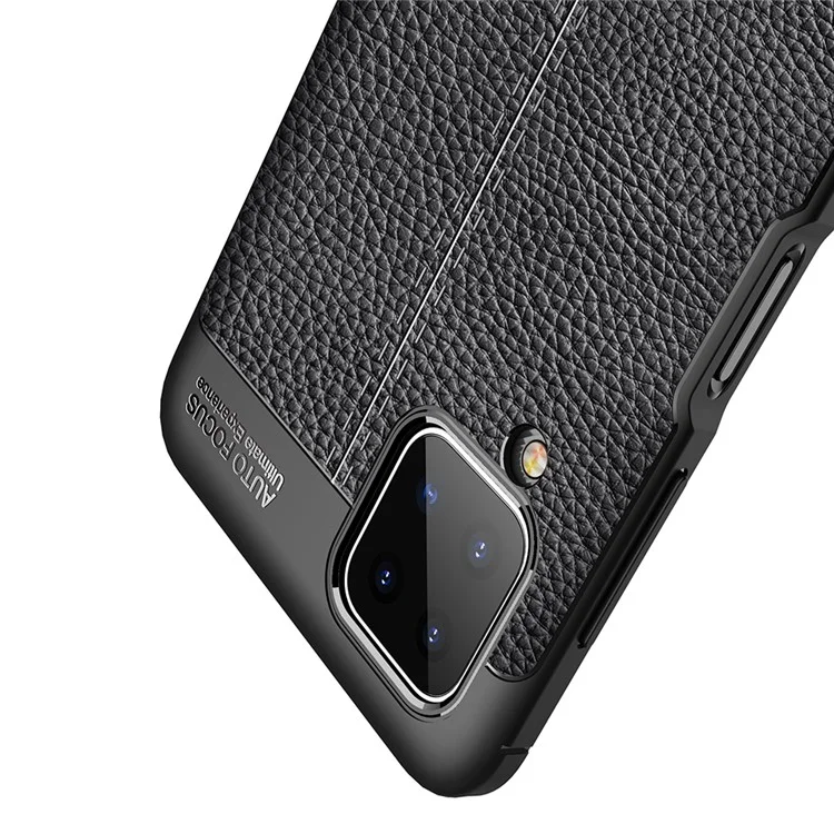 Shell Souple de Texture Litchi Pour Samsung Galaxy A12 TPU Back Case - le Noir