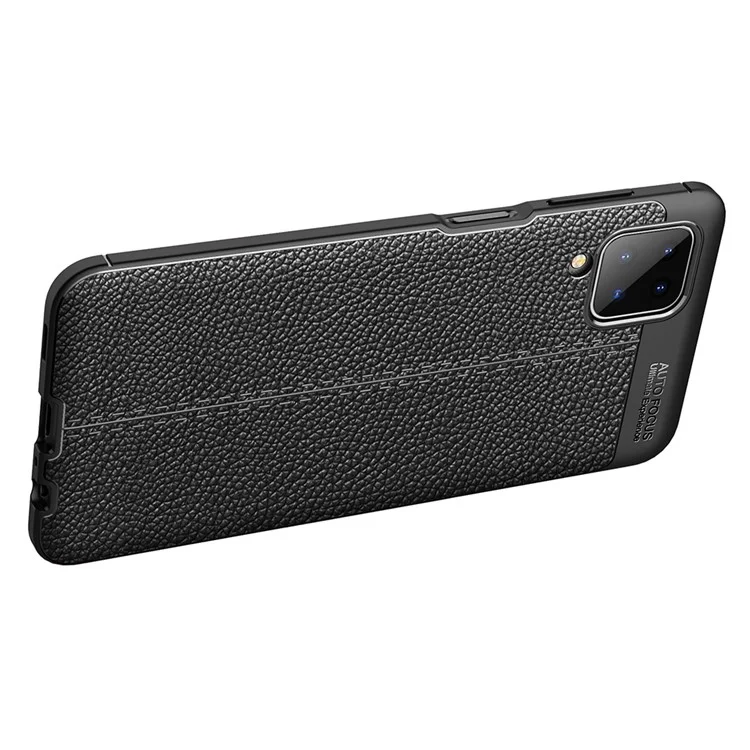 Shell Souple de Texture Litchi Pour Samsung Galaxy A12 TPU Back Case - le Noir