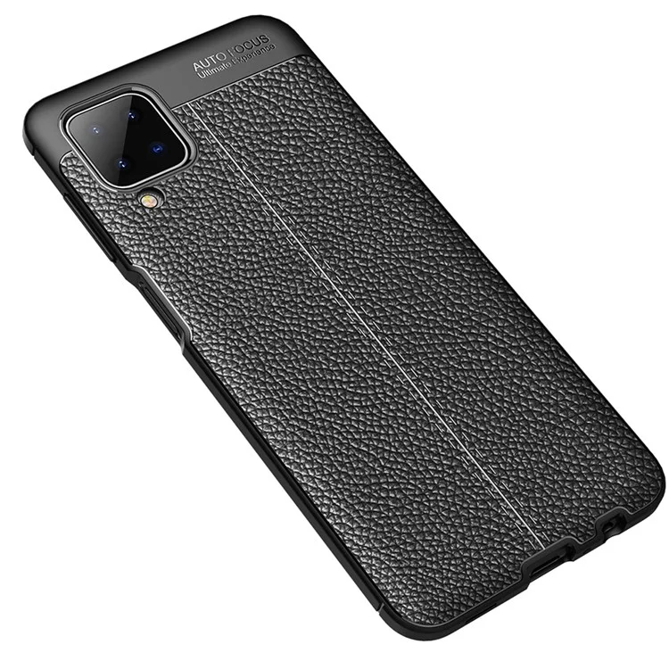 Shell Souple de Texture Litchi Pour Samsung Galaxy A12 TPU Back Case - le Noir