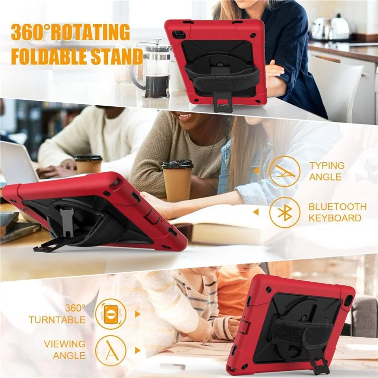 360 ° Rachat de Rotation PC + TPU Hybrid Tablet Case Avec Sangle à Main et Bandoulière Pour Samsung Galaxy Tab A7 10.4 (2020) - Rouge Noir