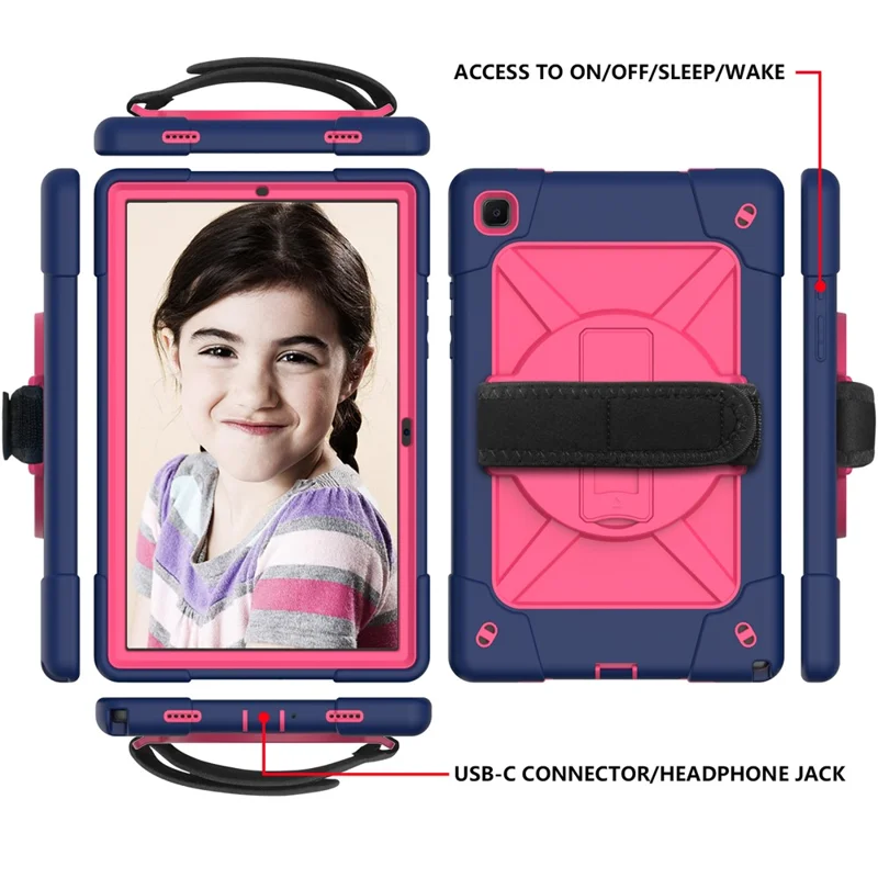 PC + TPU Hybrid Tablet Case Kickstand with Strap for Samsung Galaxy Tab A7 10.4 (2022) / (2020) - Blue / Rose