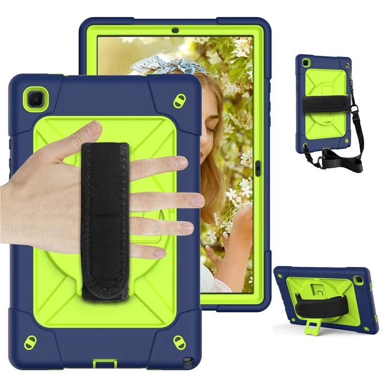 360 ° Rachat de Rotation PC + TPU Hybrid Tablet Case Avec Sangle à Main et Bandoulière Pour Samsung Galaxy Tab A7 10.4 (2020) - Bleu Vert