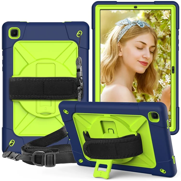 360 ° Rachat de Rotation PC + TPU Hybrid Tablet Case Avec Sangle à Main et Bandoulière Pour Samsung Galaxy Tab A7 10.4 (2020) - Bleu Vert