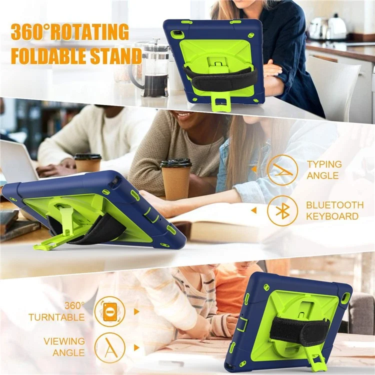 360 ° Rachat de Rotation PC + TPU Hybrid Tablet Case Avec Sangle à Main et Bandoulière Pour Samsung Galaxy Tab A7 10.4 (2020) - Bleu Vert