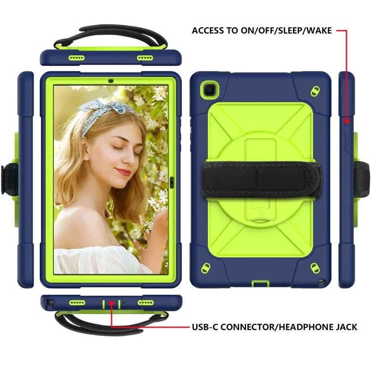 360 ° Rachat de Rotation PC + TPU Hybrid Tablet Case Avec Sangle à Main et Bandoulière Pour Samsung Galaxy Tab A7 10.4 (2020) - Bleu Vert