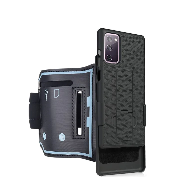 For Samsung Galaxy S20 FE 4G/5G/S20 Lite/S20 FE 2022 Nylon Sport Armband Woven Pattern PC Case with Kickstand Phone Cover