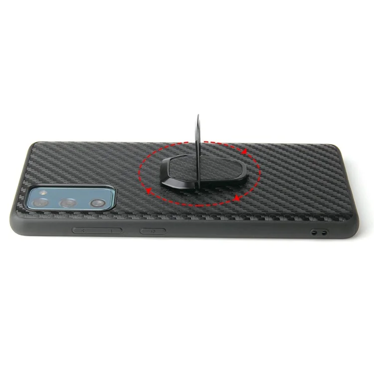 Para Samsung Galaxy S20 FE 4G/5G/S20 Lite/S20 FE 2022 Capa de telefone revestida em couro PU + suporte de apoio em forma de anel - Textura de fibra de carbono