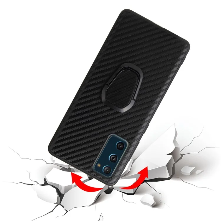 Para Samsung Galaxy S20 FE 4G/5G/S20 Lite/S20 FE 2022 Capa de telefone revestida em couro PU + suporte de apoio em forma de anel - Textura de fibra de carbono