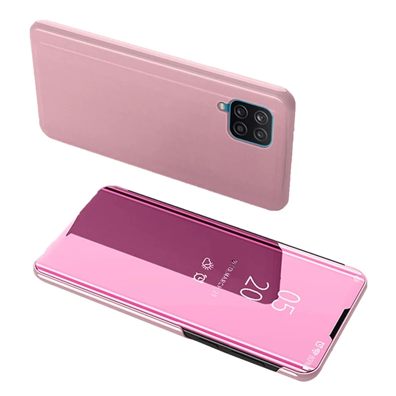 Boîtier de surface miroir plaqué pour Samsung Galaxy A12 View Window Leather Cover - Rose Gold