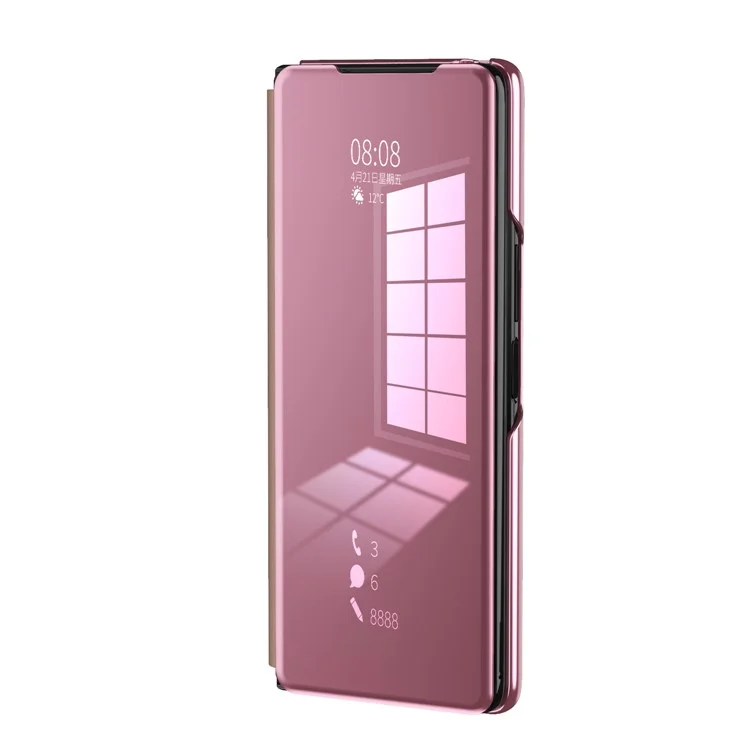 Multiple Colors Plated Mirror Surface for Samsung Galaxy Z Fold2 5G Stand Cover View Window Leather Case - Rose Gold