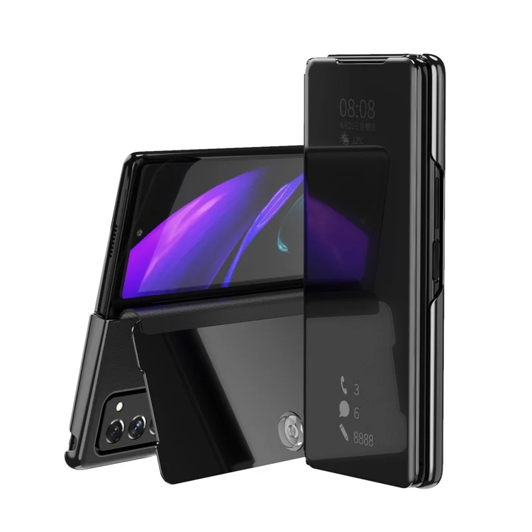 Superficie a specchio placcata in più colori per Samsung Galaxy Z Fold2 5G Stand Cover View Window Custodia in pelle - Nero