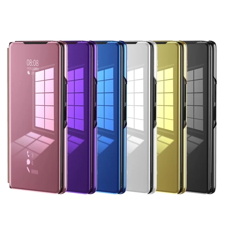 Superficie a specchio placcata in più colori per Samsung Galaxy Z Fold2 5G Stand Cover View Window Custodia in pelle - Nero