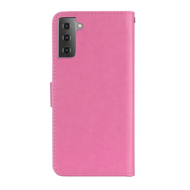 Case de Teléfonos de Cuero Decoración de Diamantes de Impronta de Búho Para Samsung Galaxy S21+ 5G - Rosado