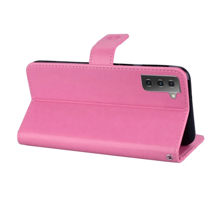 Case de Teléfonos de Cuero Decoración de Diamantes de Impronta de Búho Para Samsung Galaxy S21+ 5G - Rosado