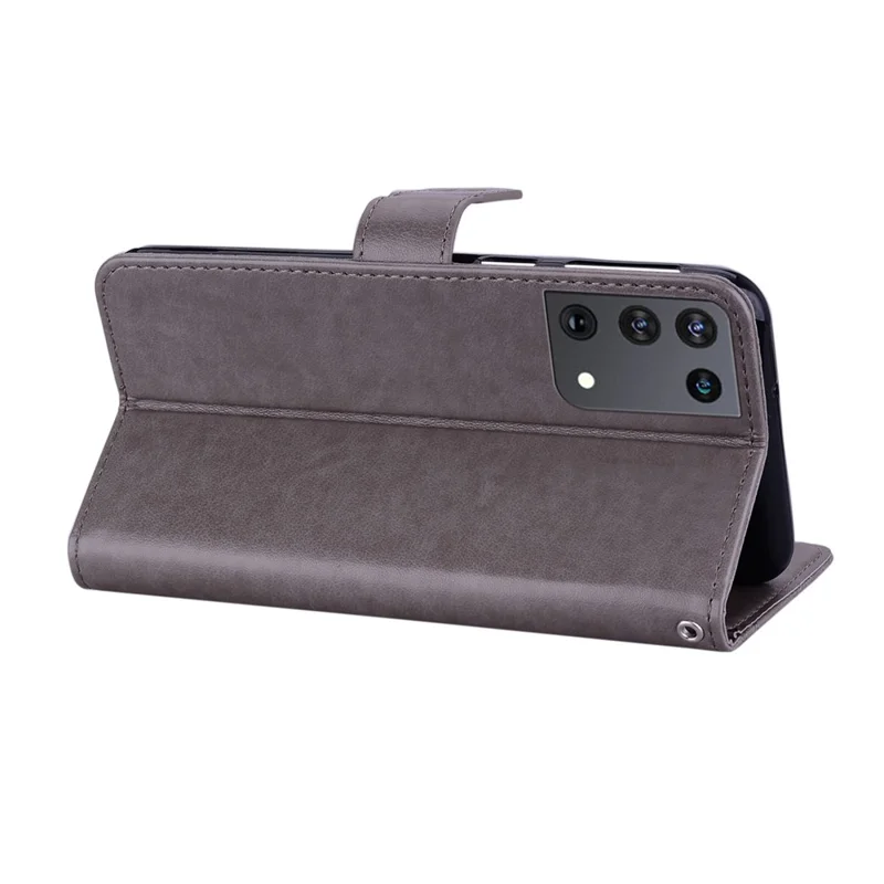 Owl Imprint Rhinestone Decor Leather Phone Case for Samsung Galaxy S21 Ultra 5G - Grey