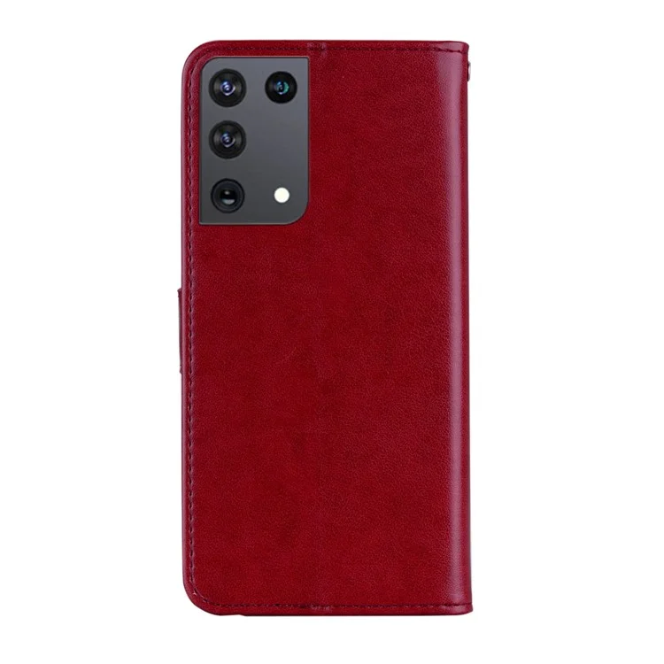 Owl Imprint Rhinestone Decor Leather Phone Case for Samsung Galaxy S21 Ultra 5G - Red