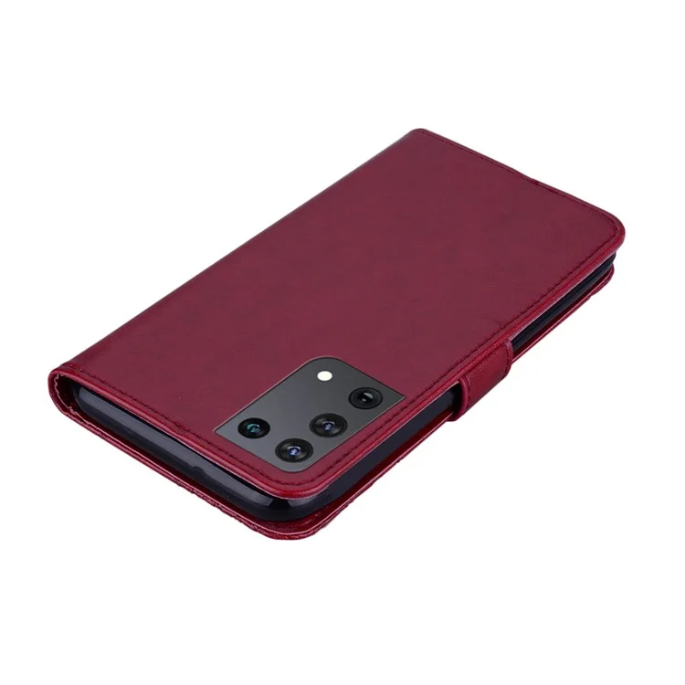 Owl Imprint Rhinestone Decor Leather Phone Case for Samsung Galaxy S21 Ultra 5G - Red