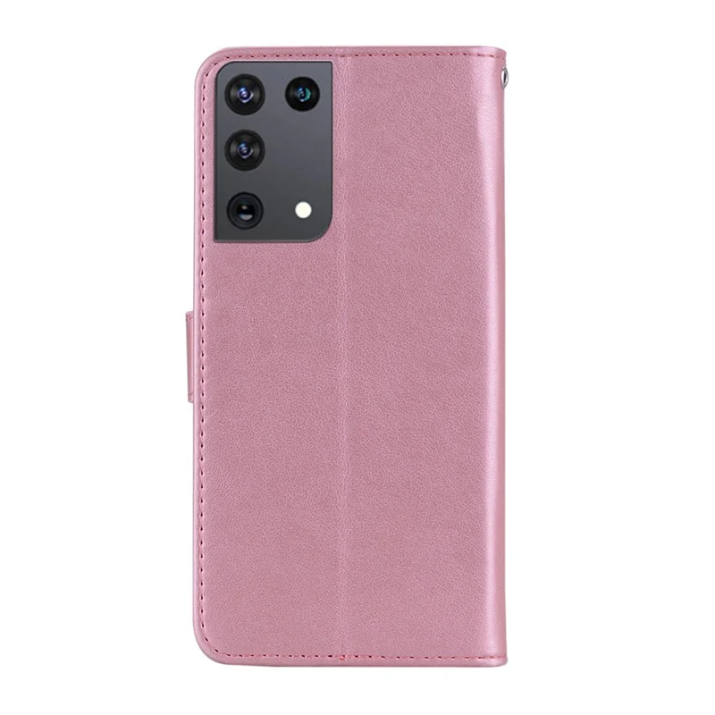 Owl Imprint Rhinestone Decor Leather Phone Case for Samsung Galaxy S21 Ultra 5G - Rose Gold