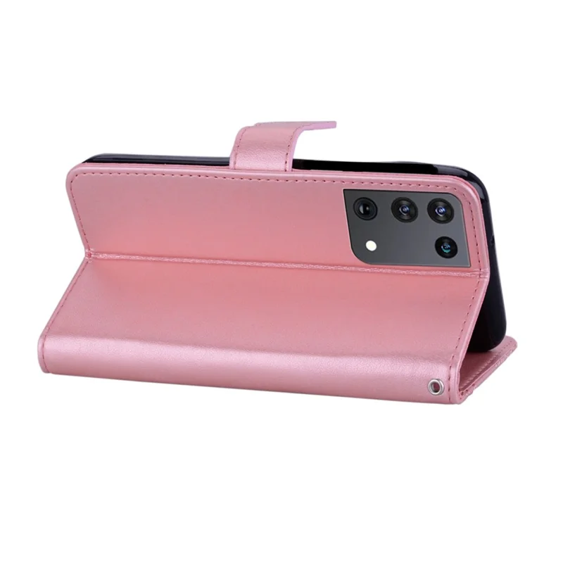 Owl Imprint Rhinestone Decor Leather Phone Case for Samsung Galaxy S21 Ultra 5G - Rose Gold
