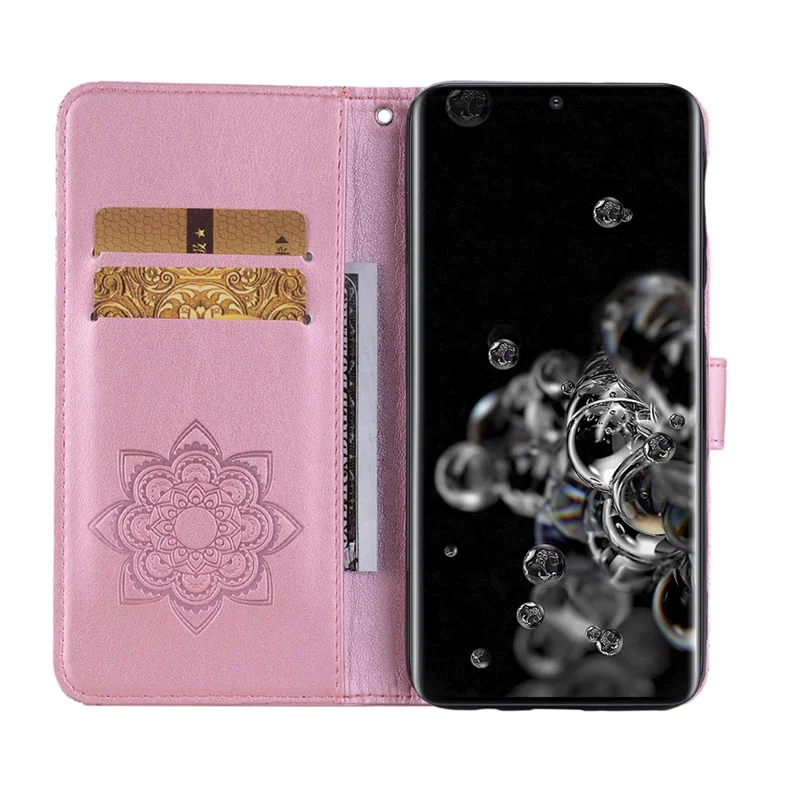 Owl Imprint Rhinestone Decor Leather Phone Case for Samsung Galaxy S21 Ultra 5G - Rose Gold