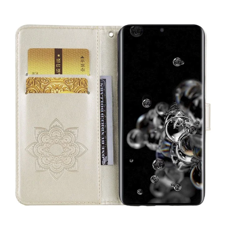 Owl Imprint Rhinestone Decor Leather Phone Case for Samsung Galaxy S21 Ultra 5G - Gold