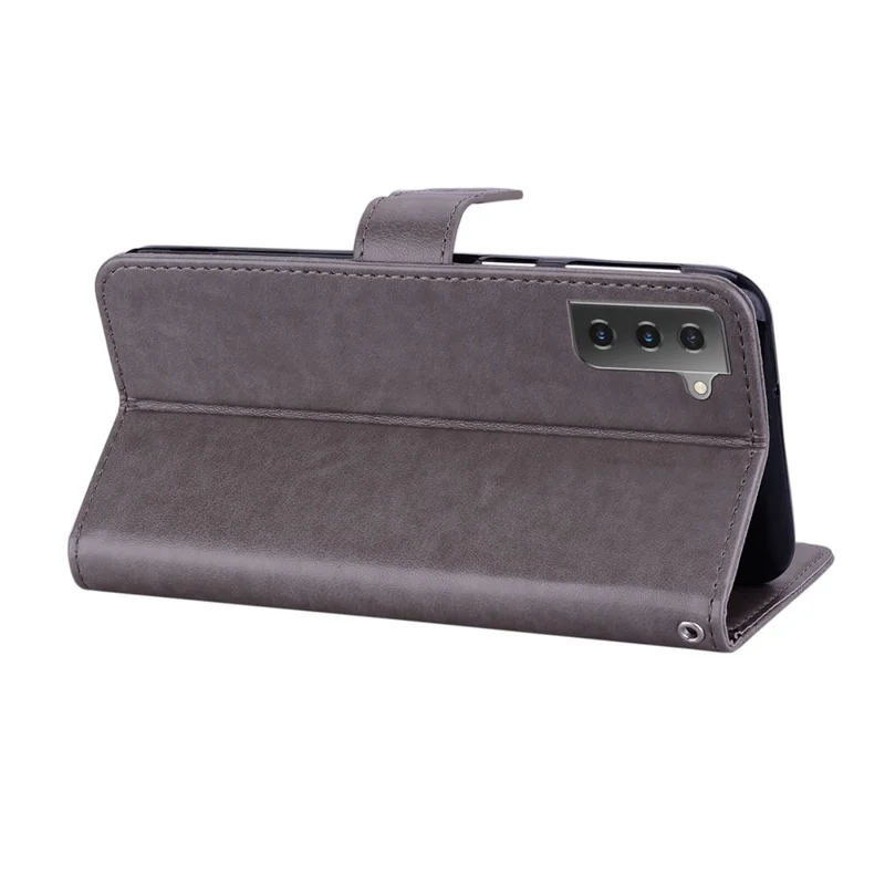 Owl Imprint Rhinestone Decor Leather Phone Case for Samsung Galaxy S21 4G/5G - Grey