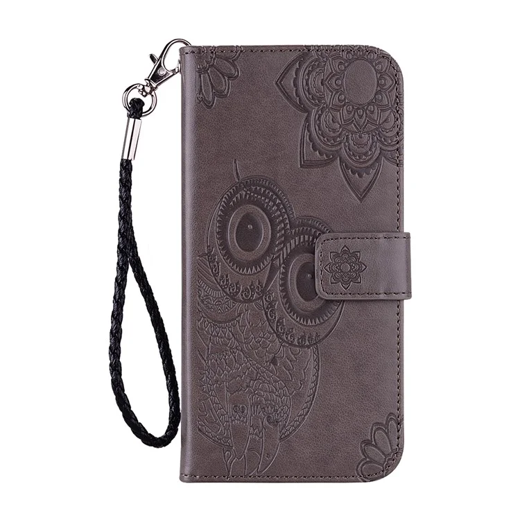 Imprint Flower Owl Pattern Stand Phone Leather Wallet Cover for Samsung Galaxy S21 4G/5G - Grey