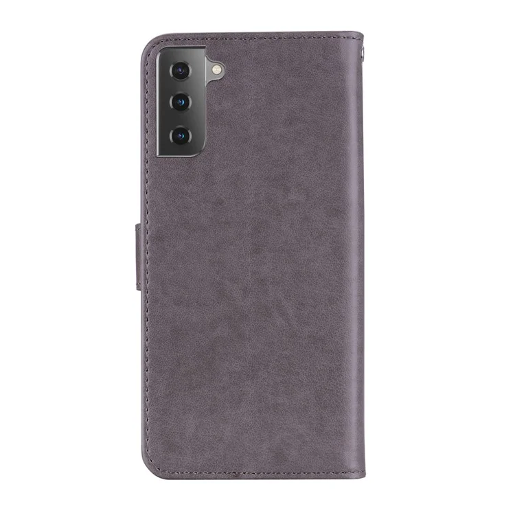 Imprint Flower Owl Pattern Stand Phone Leather Wallet Cover for Samsung Galaxy S21 4G/5G - Grey