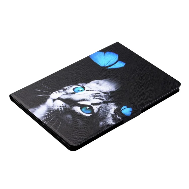 Protecteur de tablette à motif distinctif pour Samsung Galaxy Tab A7 10.4 (2020) / (2022) Emplacements pour cartes Support en cuir - Chat et Papillon