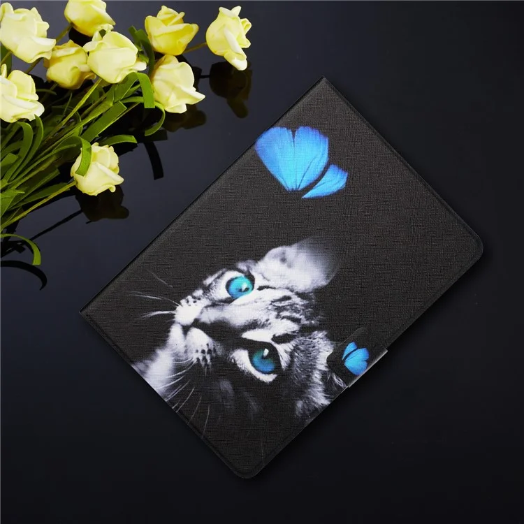 Protecteur de tablette à motif distinctif pour Samsung Galaxy Tab A7 10.4 (2020) / (2022) Emplacements pour cartes Support en cuir - Chat et Papillon