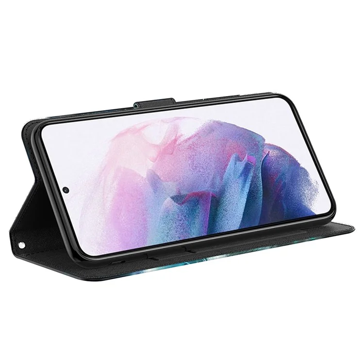 Unterstützender Ständer Kratzfeste stoßfeste Lederhülle mit Musterdruck und Trageriemen für Samsung Galaxy A12 - Spitzenblume