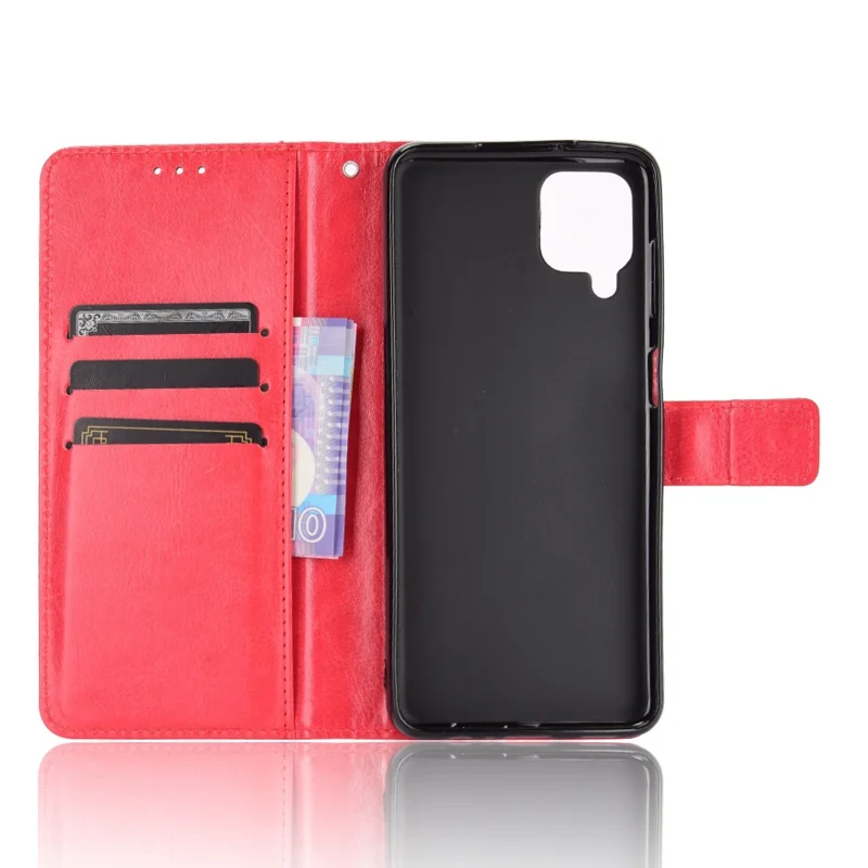 Crazy Horse Wallet Stand en Cuir Avec Sangle Pour Samsung Galaxy A12 / M12 - Rouge