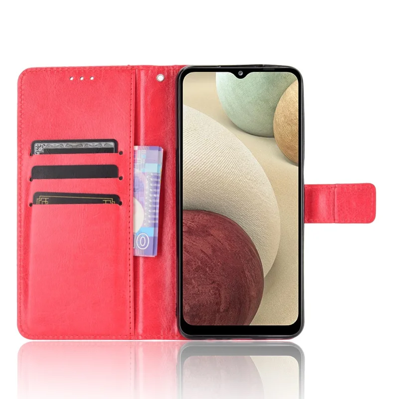 Crazy Horse Wallet Stand en Cuir Avec Sangle Pour Samsung Galaxy A12 / M12 - Rouge
