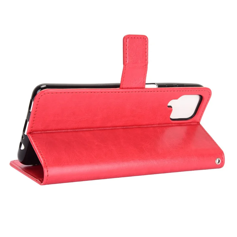 Crazy Horse Wallet Stand en Cuir Avec Sangle Pour Samsung Galaxy A12 / M12 - Rouge