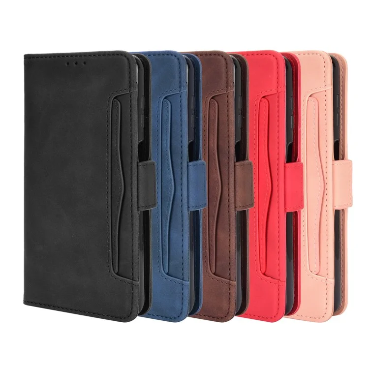 For Samsung Galaxy M12 / A12 Multiple Card Slots Protective Cover Stand Leather Case - Black